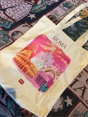 ROMA Pink Illustration Canvas Tote Bag